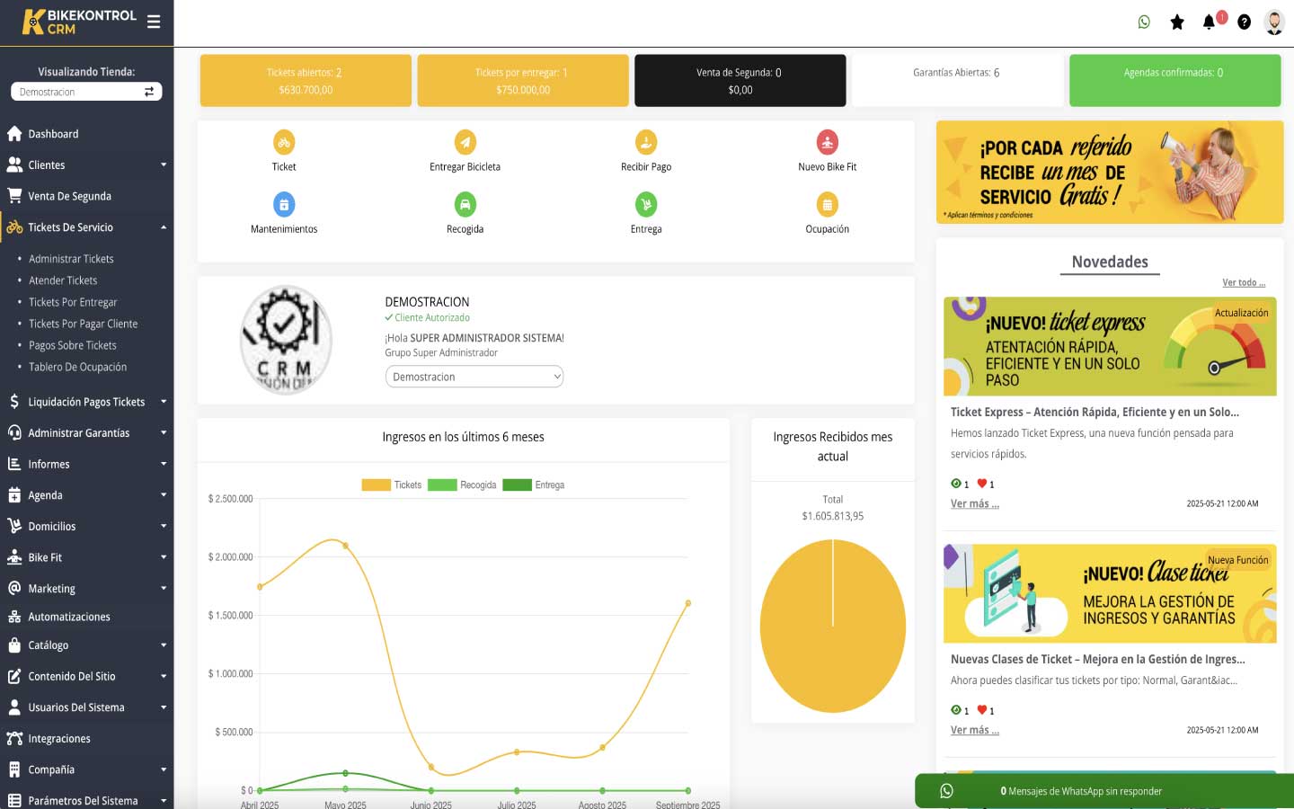 Dashboard de Emobkontrol CRM con métricas y órdenes